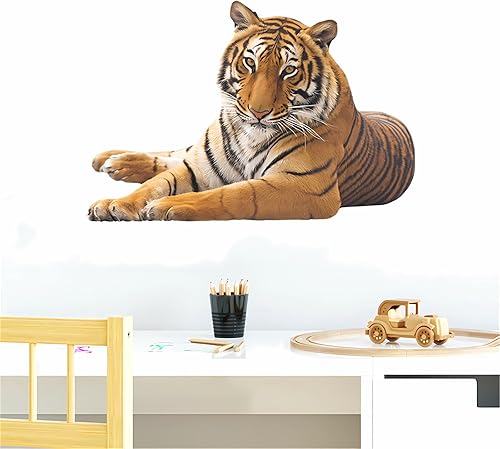 Miniatura 4 de Calcomanías de pared de tigre perezoso, calcomanías de pared de animales salvajes de sacinora extraíbles de vinilo para sala de estar, dormitorio,