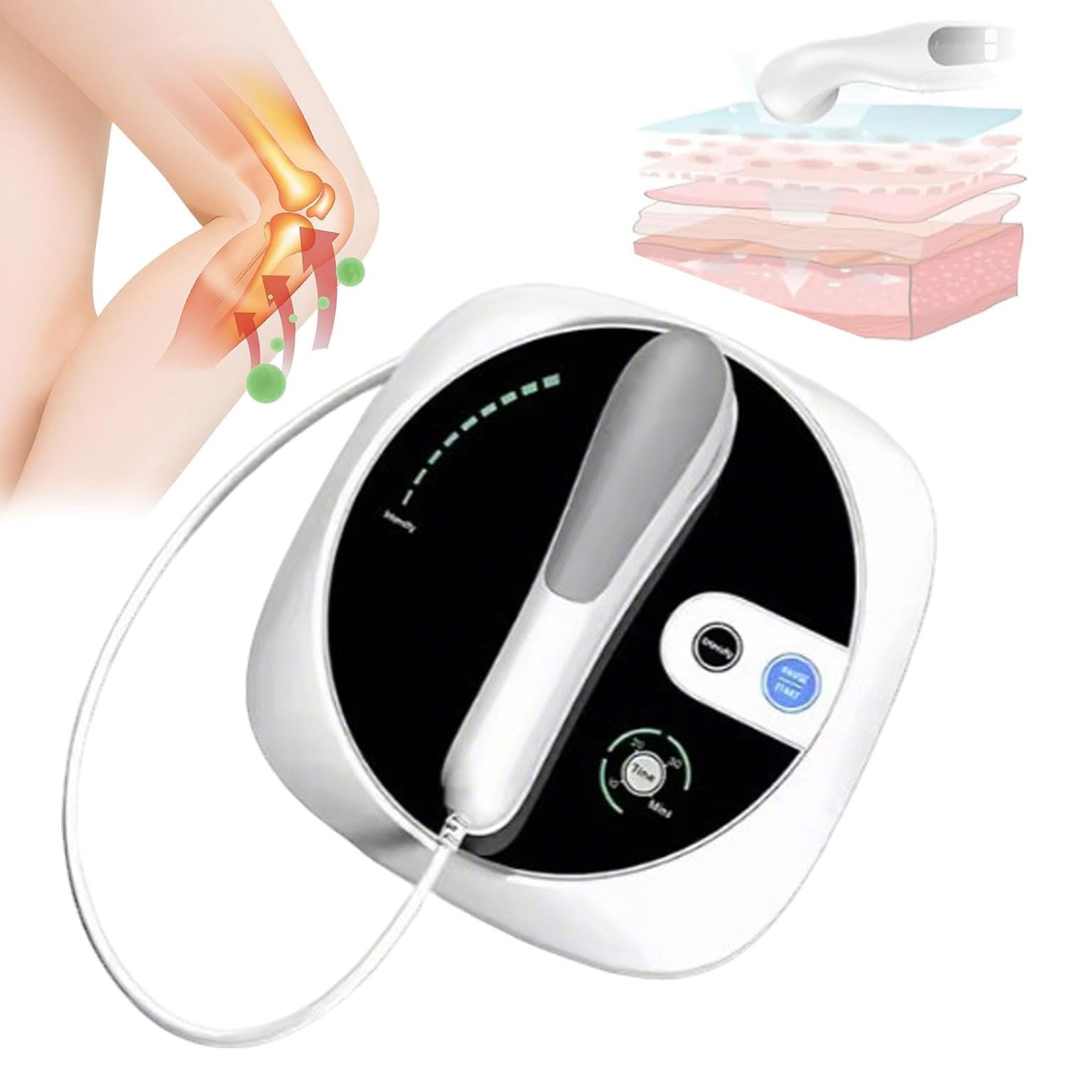 Apparecchio per Fisioterapia Ad Ultrasuoni, Ultrasuoni per Terapia Dolore, Trattamenti Dolorifici, Infortuni Sportivi, Uso Domiciliare e Professionale, 3 Livelli Di Intensità, 3 Livelli Di Intensità