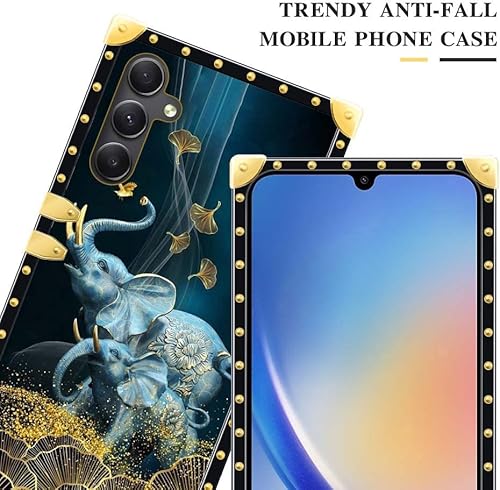 Miniatura 2 de TAMEFOX Funda compatible con Samsung Galaxy A54 5G, diseño cuadrado de elefantes azules para niñas y mujeres, funda decorativa de metal suave, TPU