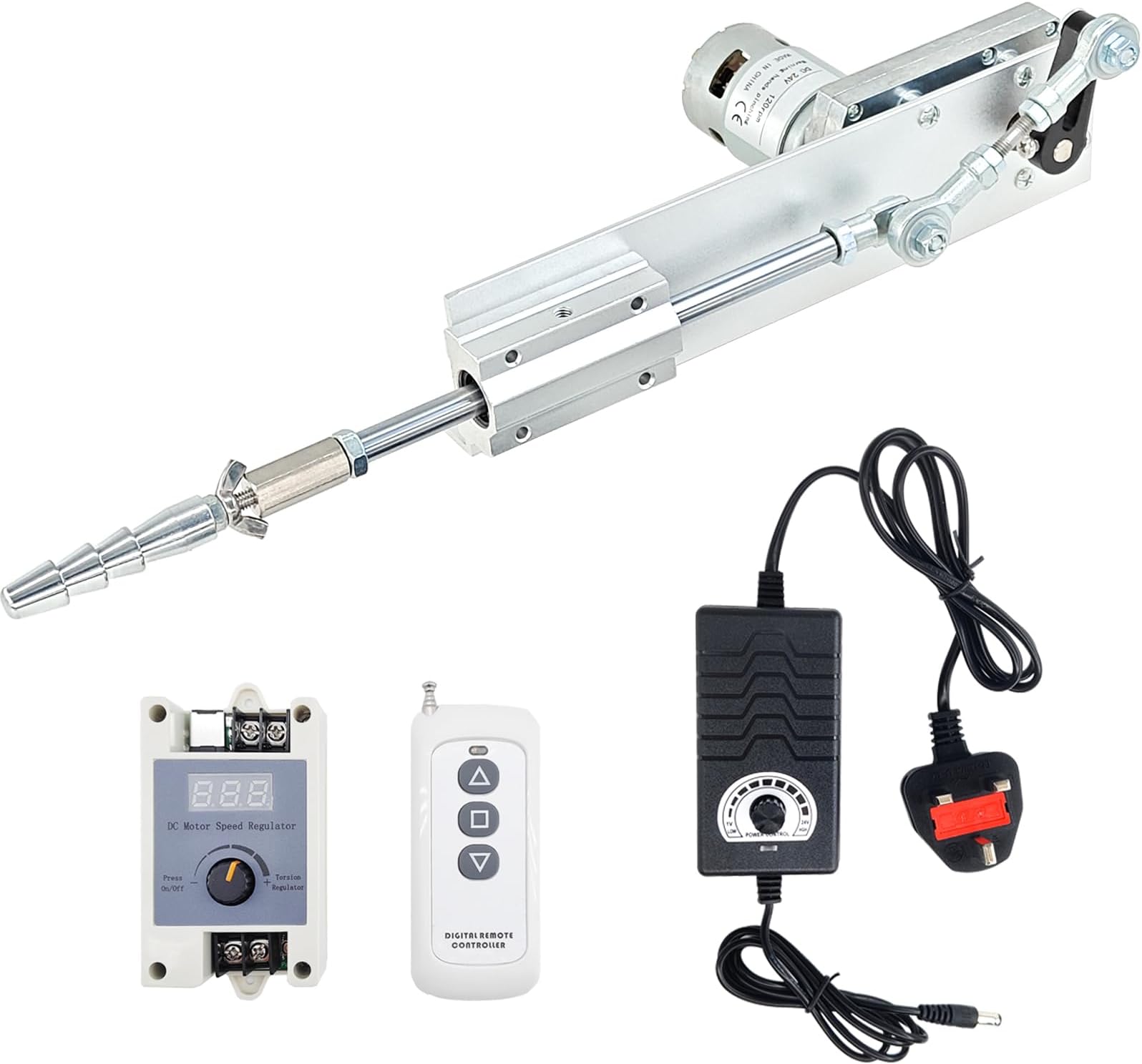 Reciprocating Cycle Linear Actuator DC 24V Max Thrust 40 lbs Max No Load Speed 120RPM Stroke 0.78in-3.15in Adjustable Telescopic Motor with Speed Controller,Remote Controller and End Connector
