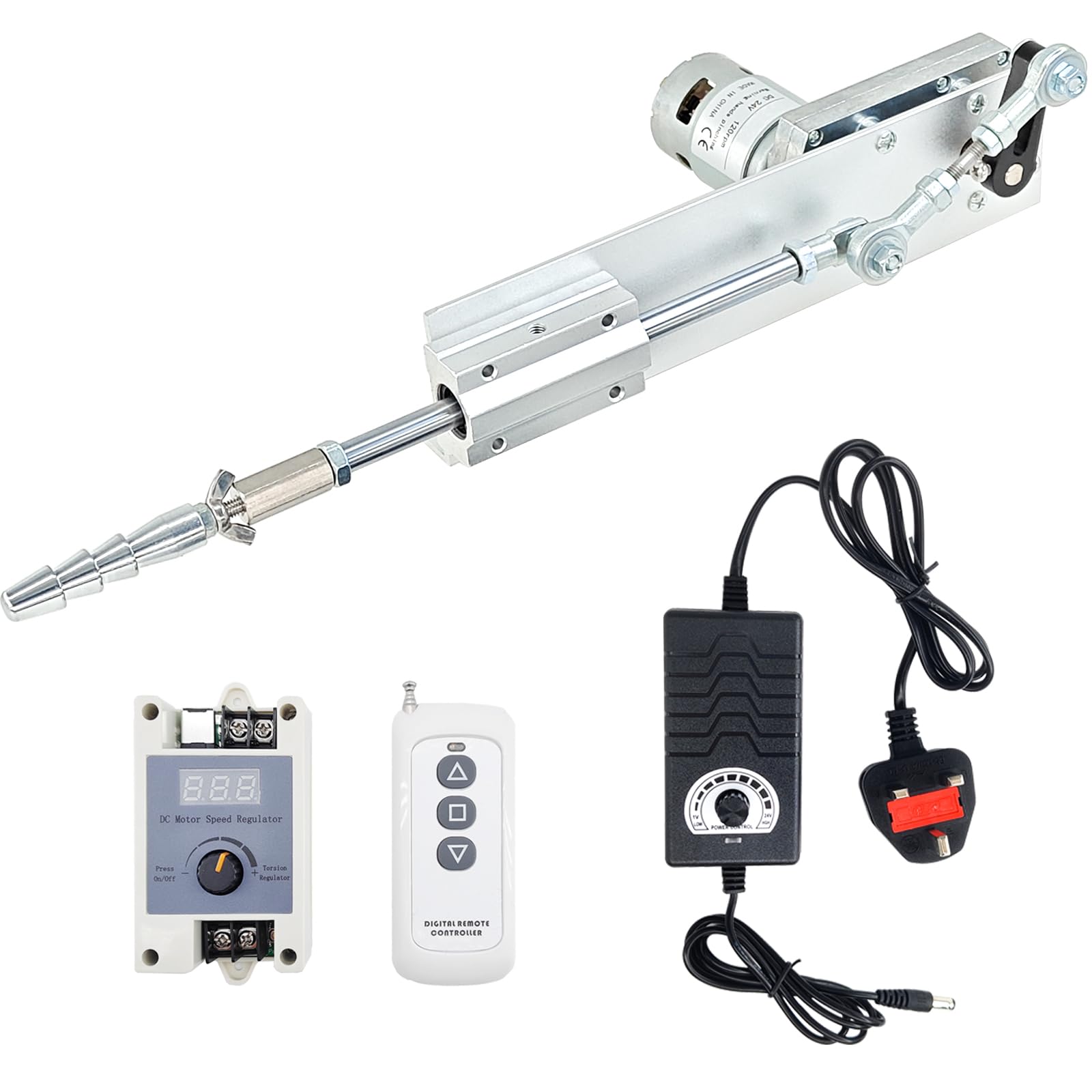 JQDMLReciprocating Cycle Linear Actuator DC 24V Max Thrust 40 lbs Max No Load Speed 120RPM Stroke 0.78in-3.15in Adjustable Telescopic Motor with Speed Controller,Remote Controller and End Connector