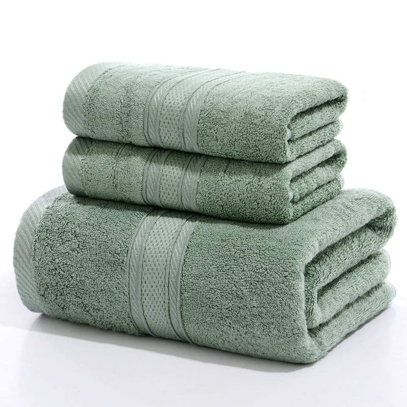 Glam&Beyond – Luxury Bamboo Cotton Rayon 3-pc Towel Set | 1 Bath Towel (140 * 70) | 2 Face Towels (35 * 75cm), Eco-friendly, Antibacterial, Soft & Absorbent Towels for Bathroom (Green)