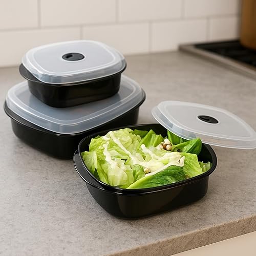 Miniatura 7 de Kit de 6 unidades de recipientes de cocina para microondas, vaporera y refrigerador, de Callypso Basics por Reston Lloyd, 1, Negro