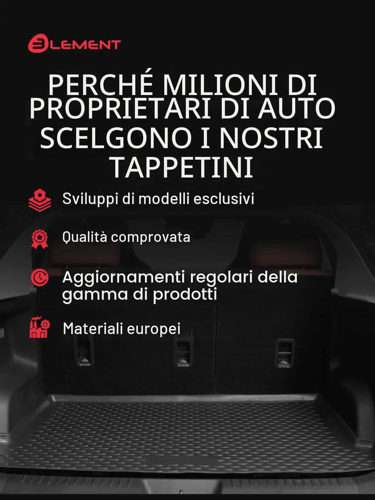 Element Tappetino bagagliaio premium su misura adatto per FORD Kuga, Mk 2 (II), 2013-2019, Fuoristrada 5 porte, 1 pezzo.