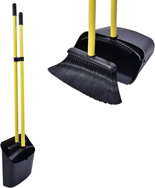 Jekayla Long Handled Dustpan and Brush, Broom and Dustpan Set, Household Dust pan Combo with 54 Inch Handle for Indoor Outdoor Household Cleaning and Sweeping (Black)