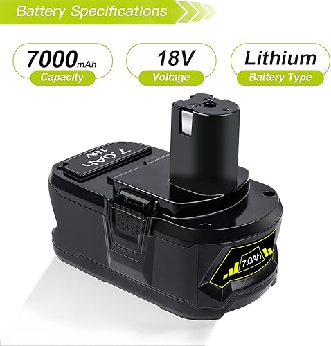 Miniatura 3 de DTK Paquete de 2 baterías de repuesto de 7.0Ah 18V para Ryobi 18V Battery One Plus P102 P103 P104 P105 P107 P108 P109 P190 P122 18V litio ONE+