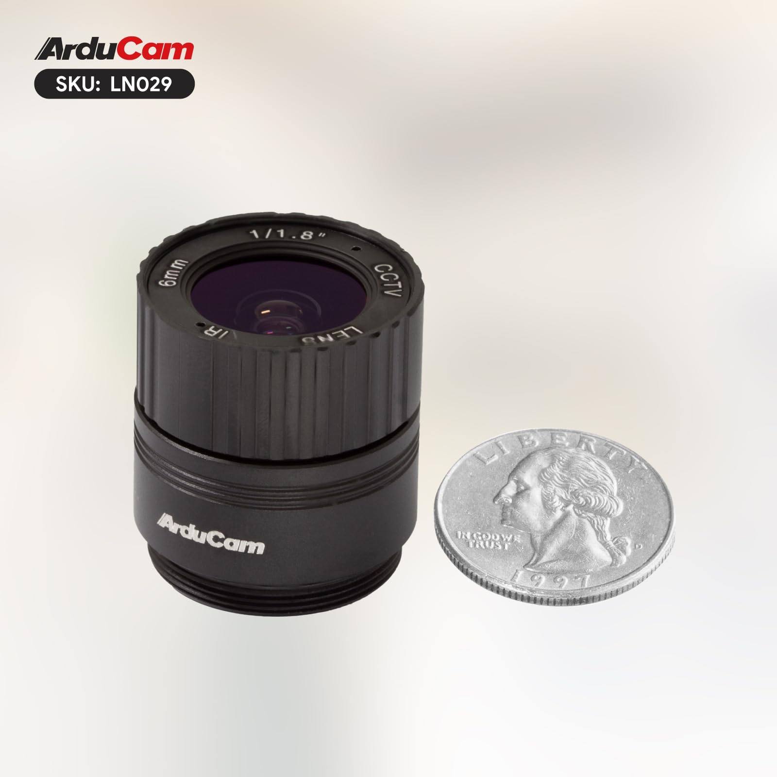 Arducam Lente para cámara Raspberry Pi HQ, Lente Gran Angular con Montura CS, Longitud Focal de 6 mm con Enfoque Manual