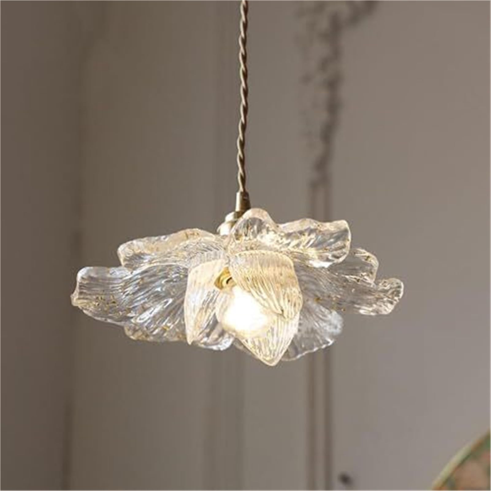 KBUUKYYXouy Clear Glass Brass Petal Adjustable Height Pendant Lamp Chandelier Hanging Lighting Ceiling Fixture E27 Scandinavian for Bedroom Kitchen Island Study Modern Classic(B)