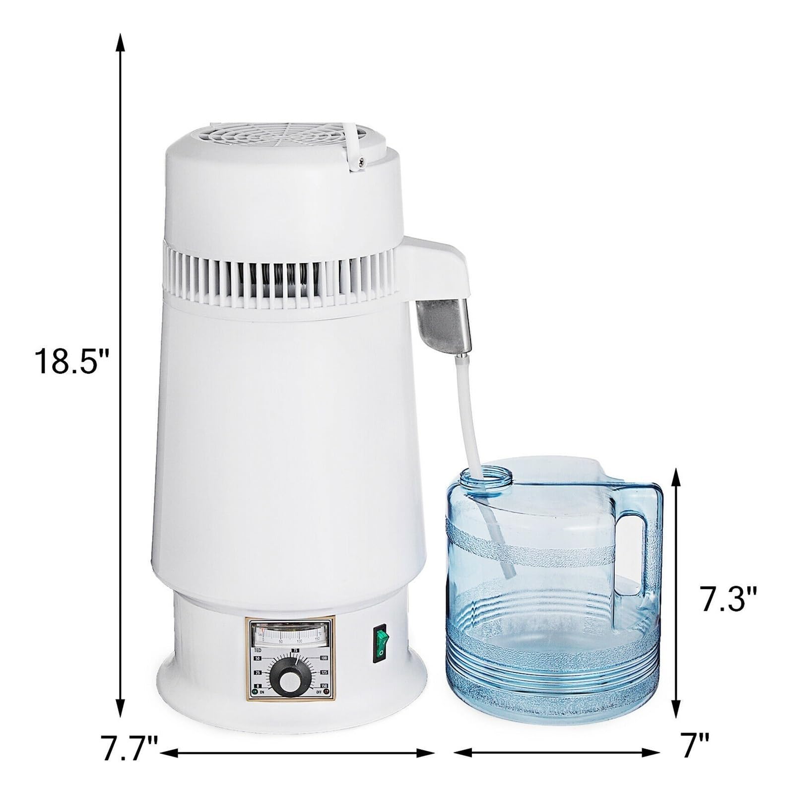 Destilador de agua profesional de 4 L, purificador de agua de acero inoxidable, 1 L/h, 750 W, temperatura ajustable, hogar, oficina, laboratorio
