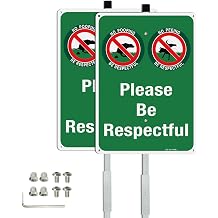 T&R Large Please Be Respectful Sign No Dog Pooping or Peeing Sign with 36" Stake for Outside - 2 Pack - 14"x10" .040 Rust Free Heavy Aluminum, Reflective, Waterproof, Weatherproof and Fade Resistant, 6 pre-drilled holes,Includes Matching Screws & Wrench, Easy to Mount