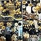 Geburtstagsdeko Schwarz Gold Party Deko Geburtstag Set mit Happy Birthday Banner Konfetti Luftballons Geburtstag Schärpe Lametta Vorhänge Pompons für Mann Frauen Junge Mädchen