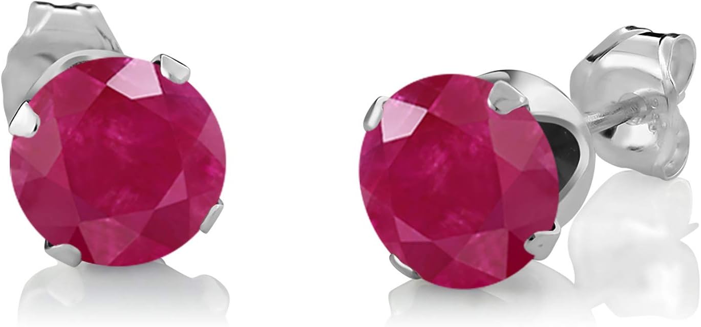 Gem Stone King 3.05 Ct Round Red Ruby White Diamond 925 Sterling Silver Pendant and Earrings Jewelry Set - Image 2