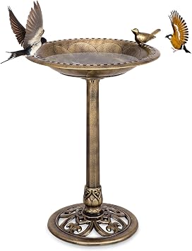 COSTWAY Vogeltränke stehend, Vogelfutterstation Retro, EIN Vogel auf Wasserschale, Futterstation Vogelfutterspender für Wildvögel, für Garten Vogelbad, Bird Feeder Futterplatz, 51 x 72 cm, Bronze