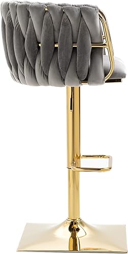 Miniatura 8 de Lin-Utrend Taburetes de bar giratorios de terciopelo de 360, reposapiés y altura ajustable, elegante juego de taburetes de bar dorados para