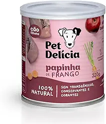 Pet Delícia Papinha de Frango 320g, Alimentação Natural para Cães Filhotes, Com Peito de Frango, Maçã e Legumes