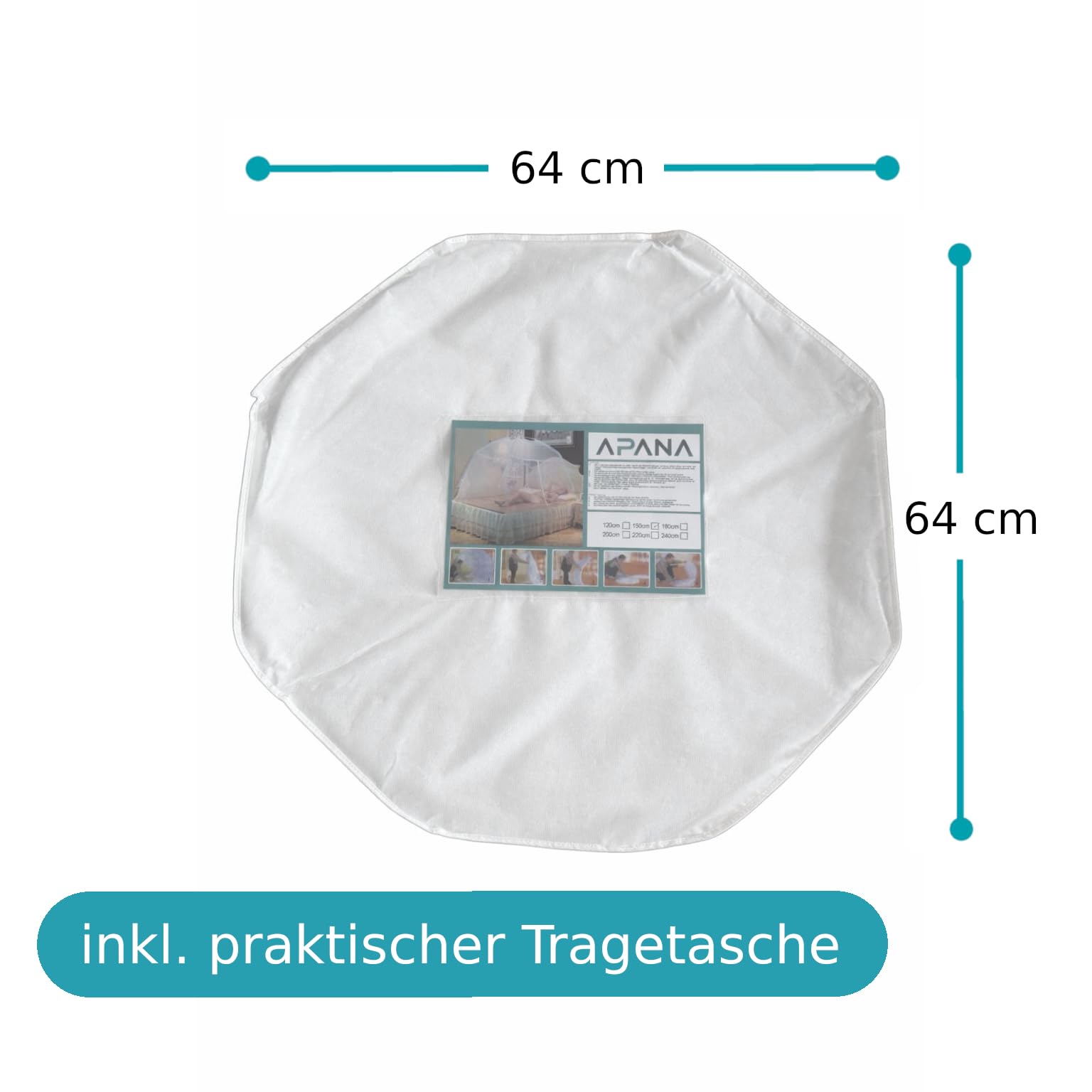 APANA Großes Moskitonetz 200x200x160 cm – Bett Moskitonetz Pop Up mit 2 Türen & Reißverschluss, Fiberglasrahmen – geräumiges Mückenzelt/Insektenschutz für Doppelbett & Camping