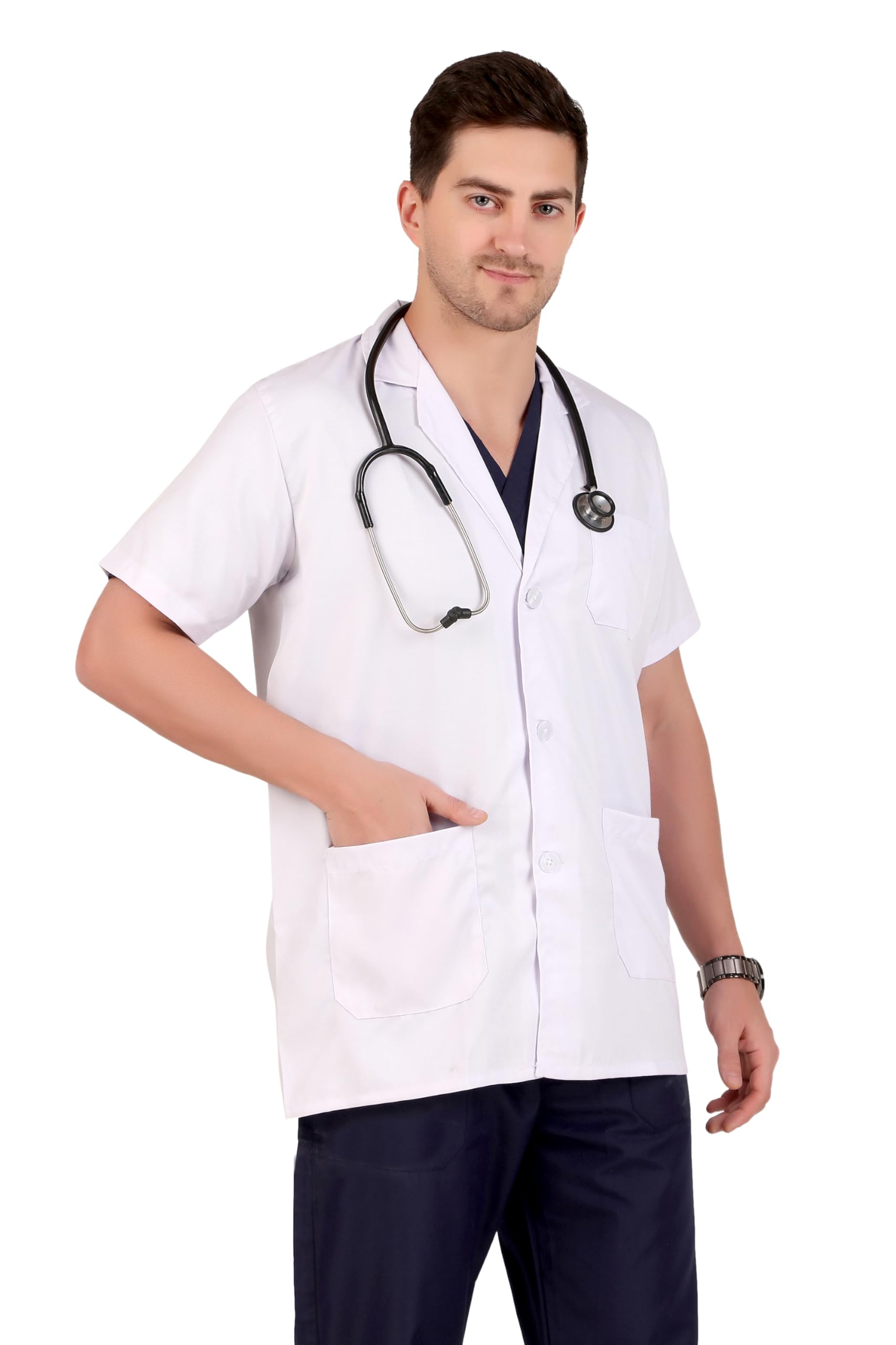 Byethr Men's Lab Coat for Doctors and Medical Students| Cotton Half Sleeves Medical Apron | 3 Pockets | Uniform for Doctors-image-8