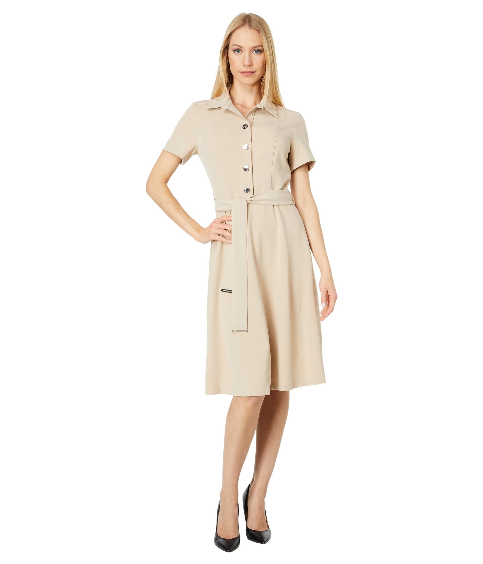 Tommy Hilfiger Women's Scuba Midi Tie Waist Dress
