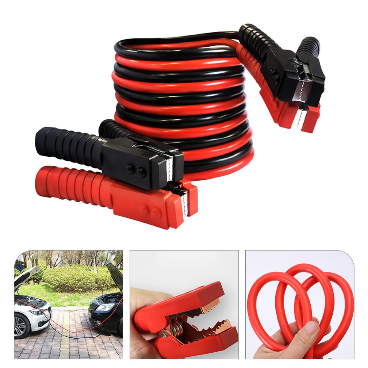 NUOBESTY Kit Cavi di Avviamento per Auto 2500a Pinze Isolate in Gomma e Cavo Pvc Antigroviglio da 3 Metri per Batterie Auto Benzina e Camion, Cavo di Avviamento per Impieghi Gravosi e Uso