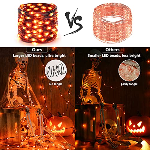 Brizled Orange Halloween Lights, 2 Pack 17.38Ft 50 Led Halloween Lights, 8 Modes Halloween String Lights With Timer, Waterproof Orange Lights Black Wire Battery Operated For Indoor Outdoor Decorations #TOP14