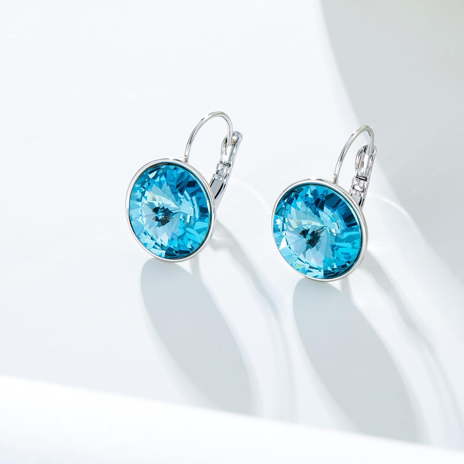 XUPING Round Blue Crystal Leverback Earrings for Women Hypoallergenic Austrian Crystal Hoop Drop Earrings Jewelry Party Gifts - Image 2