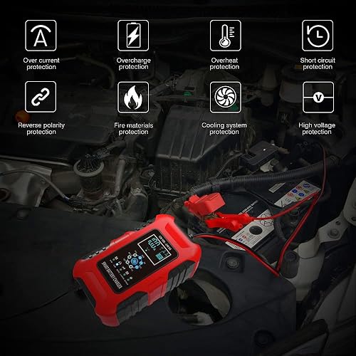 Miniatura 4 de Cargador de batería de coche de 7 etapas de 10 amperios para baterías húmedas/GEL/SLA/LiFePO4/plomo-ácido/AGM, cargador de batería inteligente de 12
