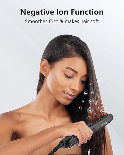 Miniatura 2 de Plancha de pelo de 1 pulgada y rizador 2 en 1 de cerámica de titanio iónico de doble voltaje con silicona resistente al calor, para menos