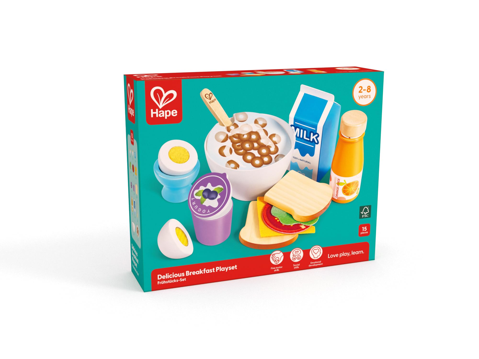 Hape Frühstücks-Set - Küchen-Fantasiespiel mit Frühstückszubehör, Holz Lebensmittel Spielzeug für Kinder, realistisches Küchenspielzeug für Rollenspiel und Lernspiel, für Kinder ab 3 Jahre