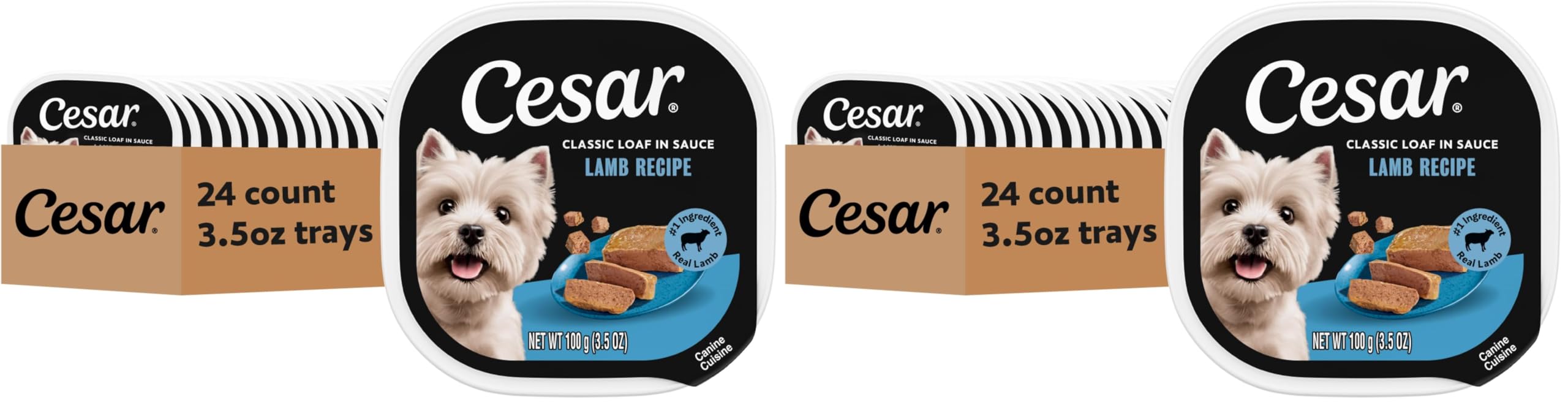 Cesar Classic Loaf in Sauce Adult Wet Dog Food Lamb Recipe, 3.5 oz Easy Peel Trays, 24 Count (Pack of 2)