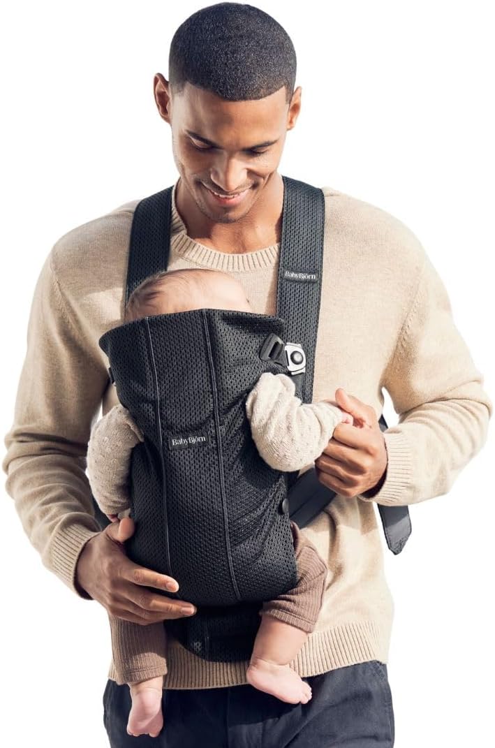 BabyBjörn Baby Carrier Mini, Black, 3D Mesh | Newborn Carrier (7-25 lbs), Ergonomic, Easy-to-Use