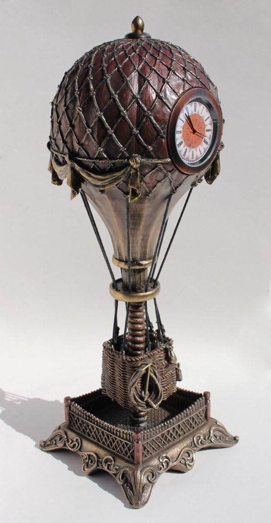VERONESE Steampunk Hot Air Balloon with Clock Statue Sculpture Cold Cast Bronze
