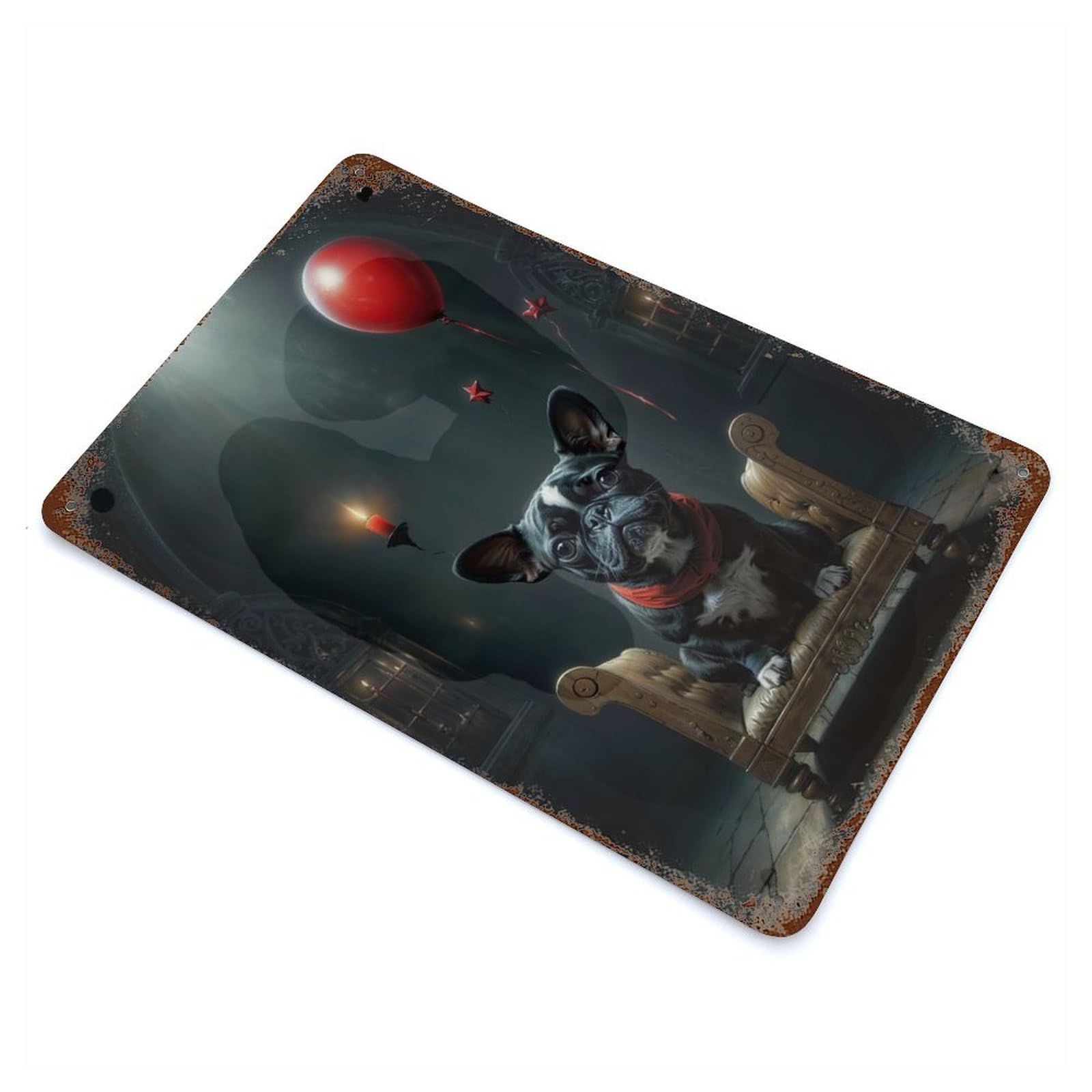 Puppy And Red Balloon Rustic Tin Plaque 11.8"x7.9", for Shed, Workshop And Garage Wall Decor, Farmhouse Wall Decor