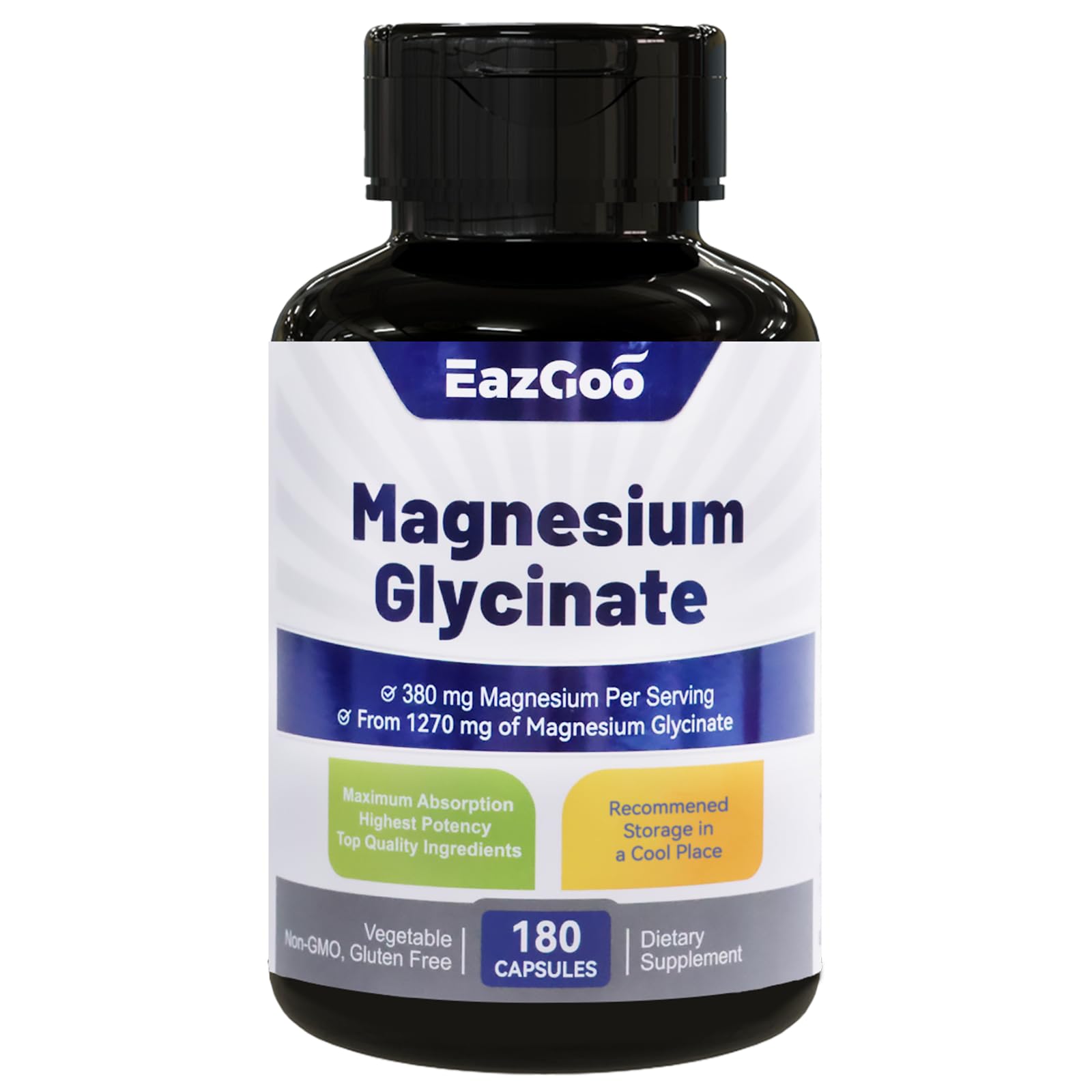 Magnesium Glycinate Supplement 1270mg, 380mg Magnesium Supplement, 180 Cap 180 Count (Pack of 1)