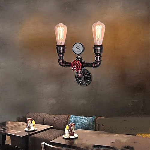 Miniatura 7 de MQ Lámpara de pared de tubería de agua, accesorios Steampunk, 2 luces, montaje en pared, enchufe E26, lámpara de pared rústica vintage para baño,