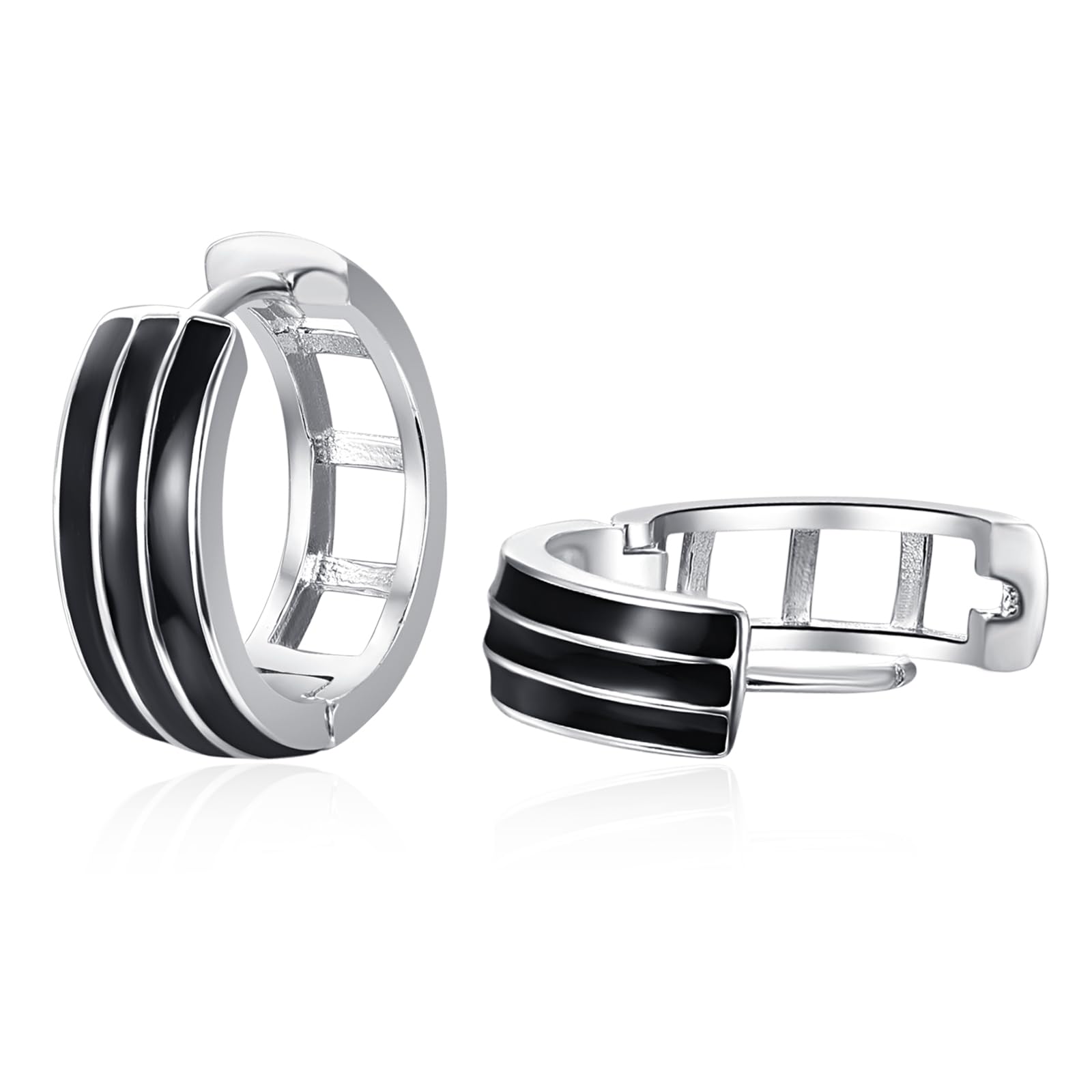 ADMETUS Hoop Earrings 925 Sterling Silver Black Sleeper Earrings Hypoallergenic Huggie Earrings Jewellery Gifts for Men Women with Gift Box