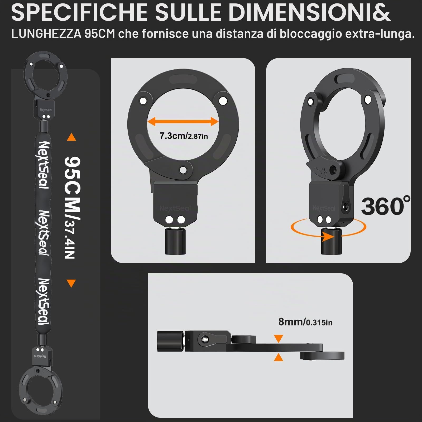 Lucchetto Monopattino Elettrico, Lucchetto per Bici con Borsa | Chiusura Senza Chiave, 90cm Antifurto a Manette con Chiave – Catena Spessa ad Alta Sicurezza per Bicicletta, Scooter