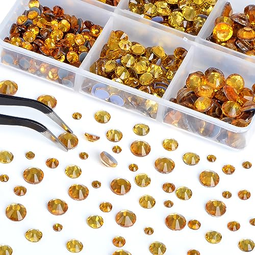 Image of Bymitel Hotfix Crystal Rhinestones Round Gems for Crafts,Mixed 6 Sizes with Wax Pencil Kit, Topaz 1.6-6.3mm SS4-SS30 /8000pcs