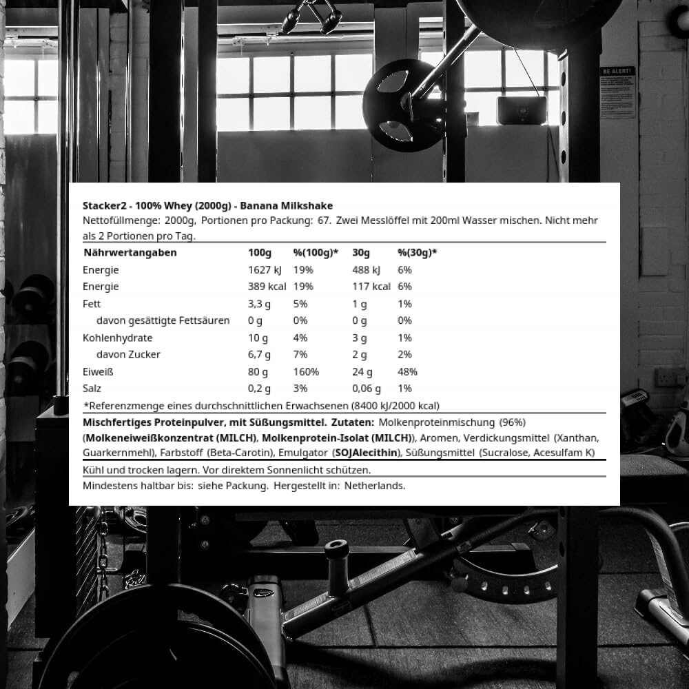 Stacker2 100% Whey (2000g) Banana Milkshake - Białka - Mieszanka białek serwatkowych