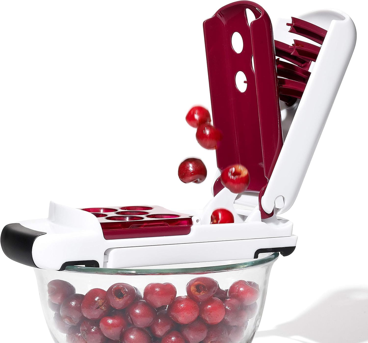 Pelamatic Deshuesador de cerezas de liberación rápida, 6 cavidades, plegable, plástico apto para lavavajillas, blanco