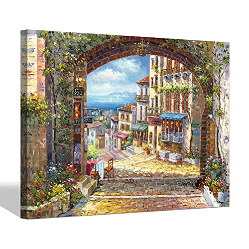 SD SOFT DANCE Italian Town Canvas Wall Art - Coastal Village Painting Artwork Reproduction Print Decor for Living Room (12'' x 16'' x 1 Panel)