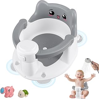 Babysitz FüR Die Badewanne, Verstellbares GeläNder, Rutschfester Sitz FüR Babys Von 6 Bis 15 Monaten, TräGt Bis Zu 27 Pfund, 2 Spielzeuge, SaugnäPfe Und Ergonomisches Design