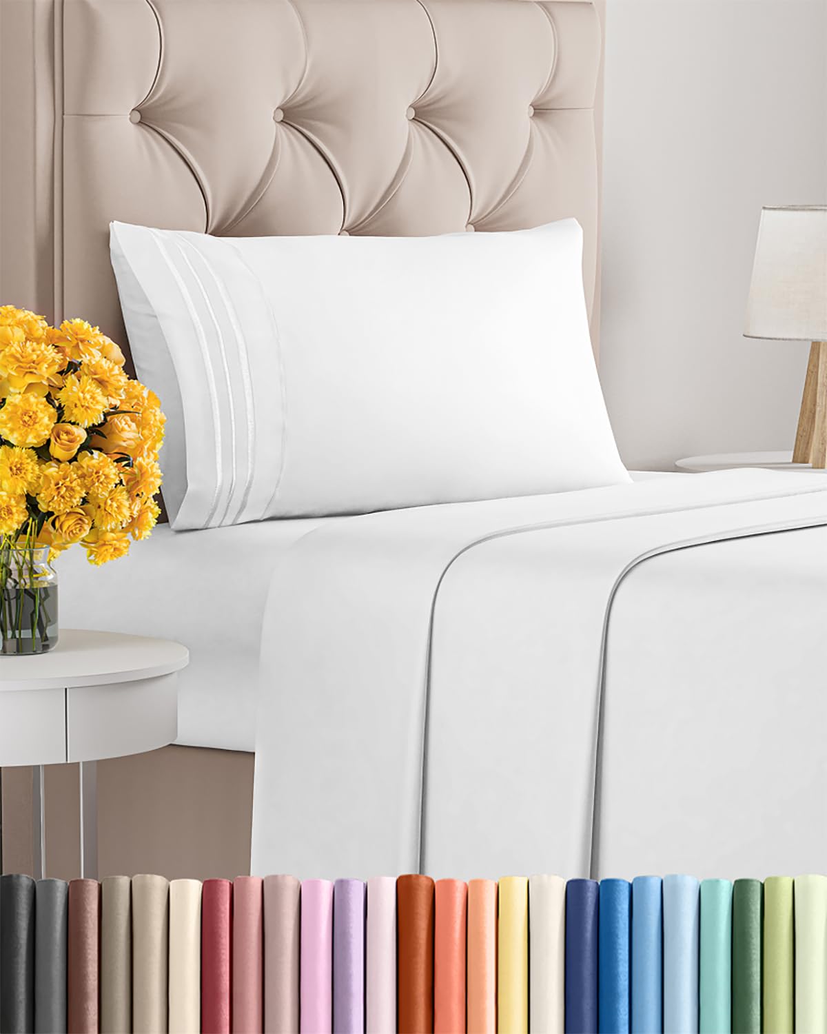 Twin XL Size 3-Piece Sheet Set - Extra Soft, Breathable & Cooling - Hotel Luxury Durable Bed Sheets for Women & Men - Deep Pockets, Easy-Fit & Wrinkle-Free - Bright White Oeko-Tex