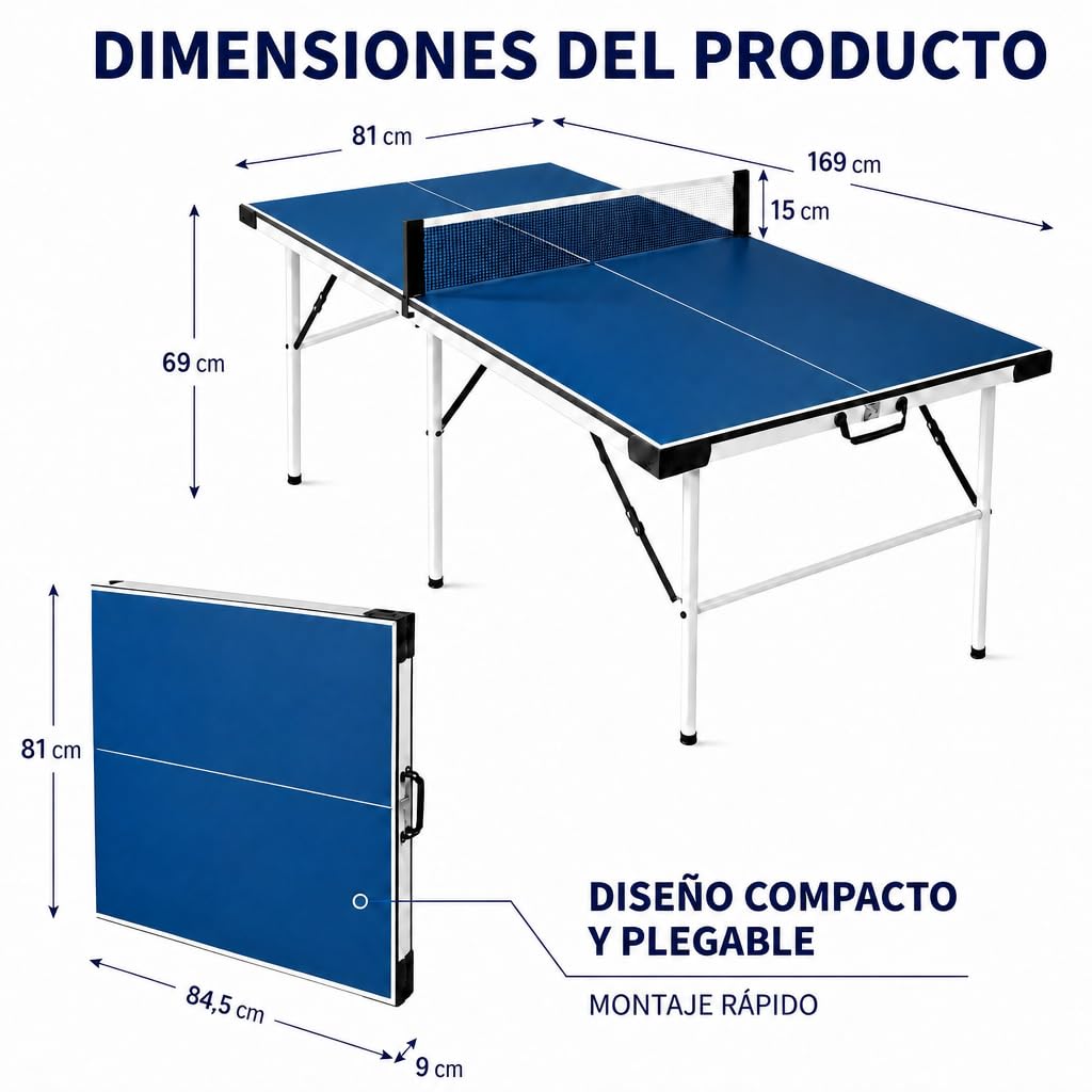 Mesa de ping pong de 169 cm para exterior, plegable, de metal