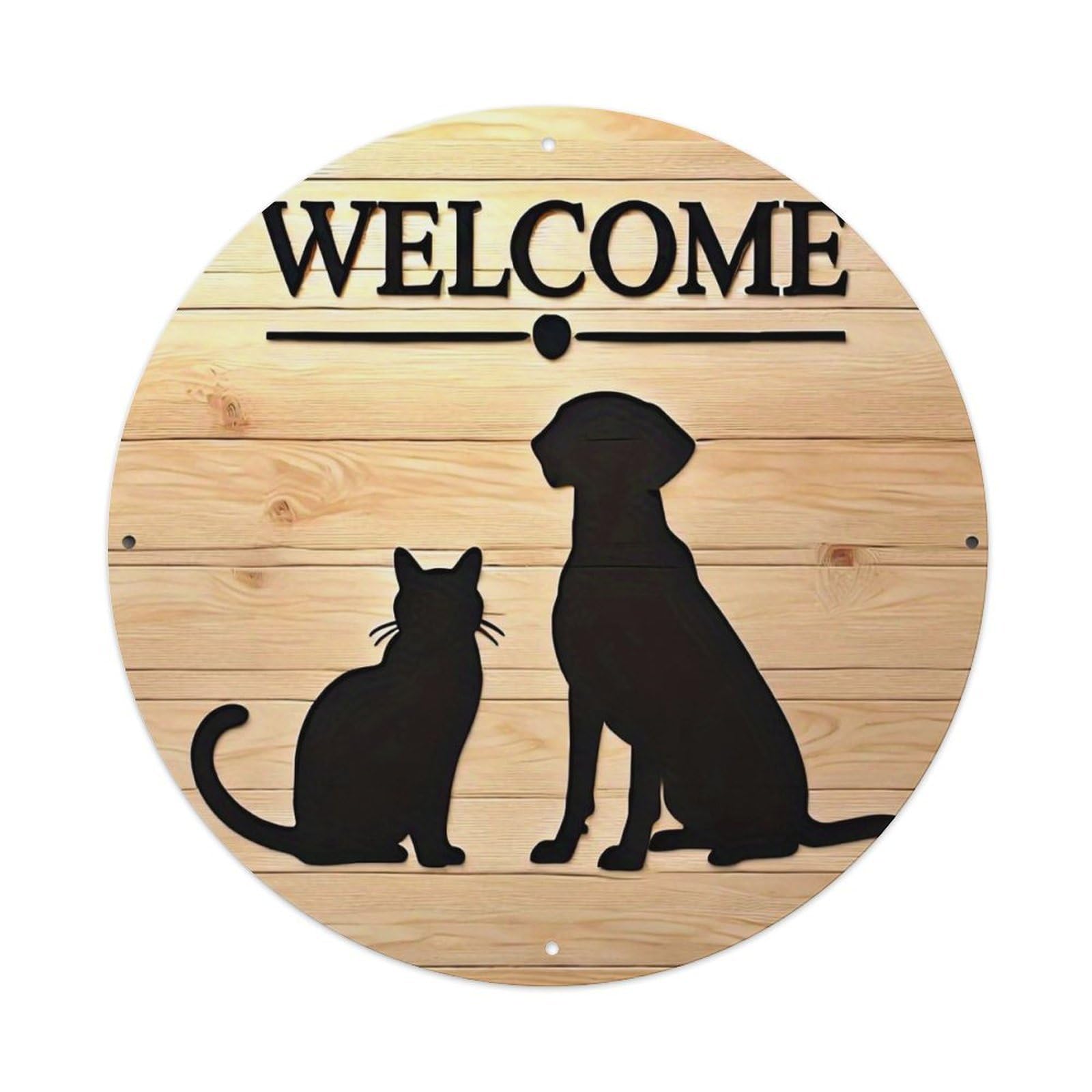 Jdyansheng Vintage Welcome Dog Cat Silhouette Wood Sign Tin Sign Metal Poster Metal Signs For Home Man Cave Bar Cafe Kitchen Laundry Room Wall Decorations 8X8 Inches