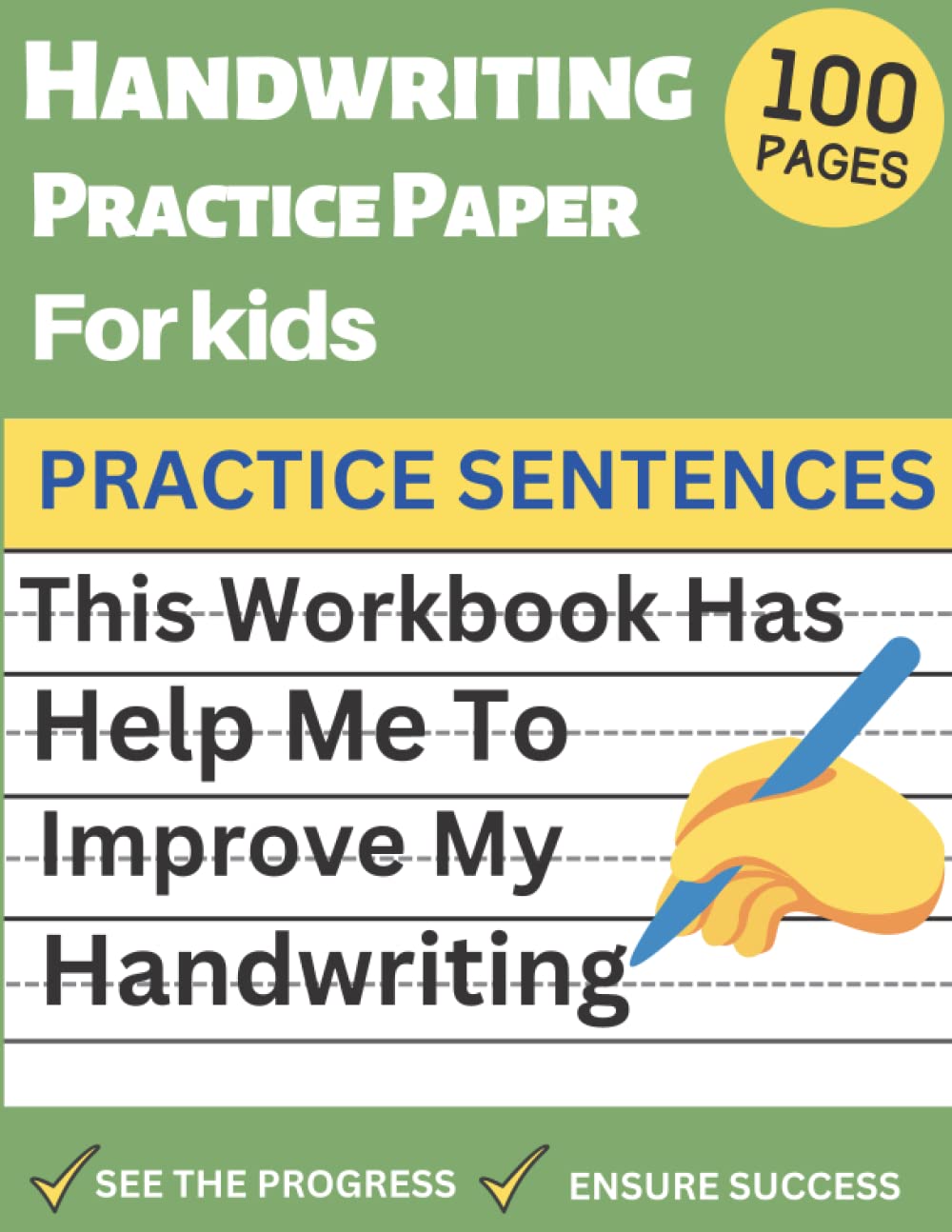 Handwriting practice paper for kids 100 blank pages: Cute Green handwritting practice book