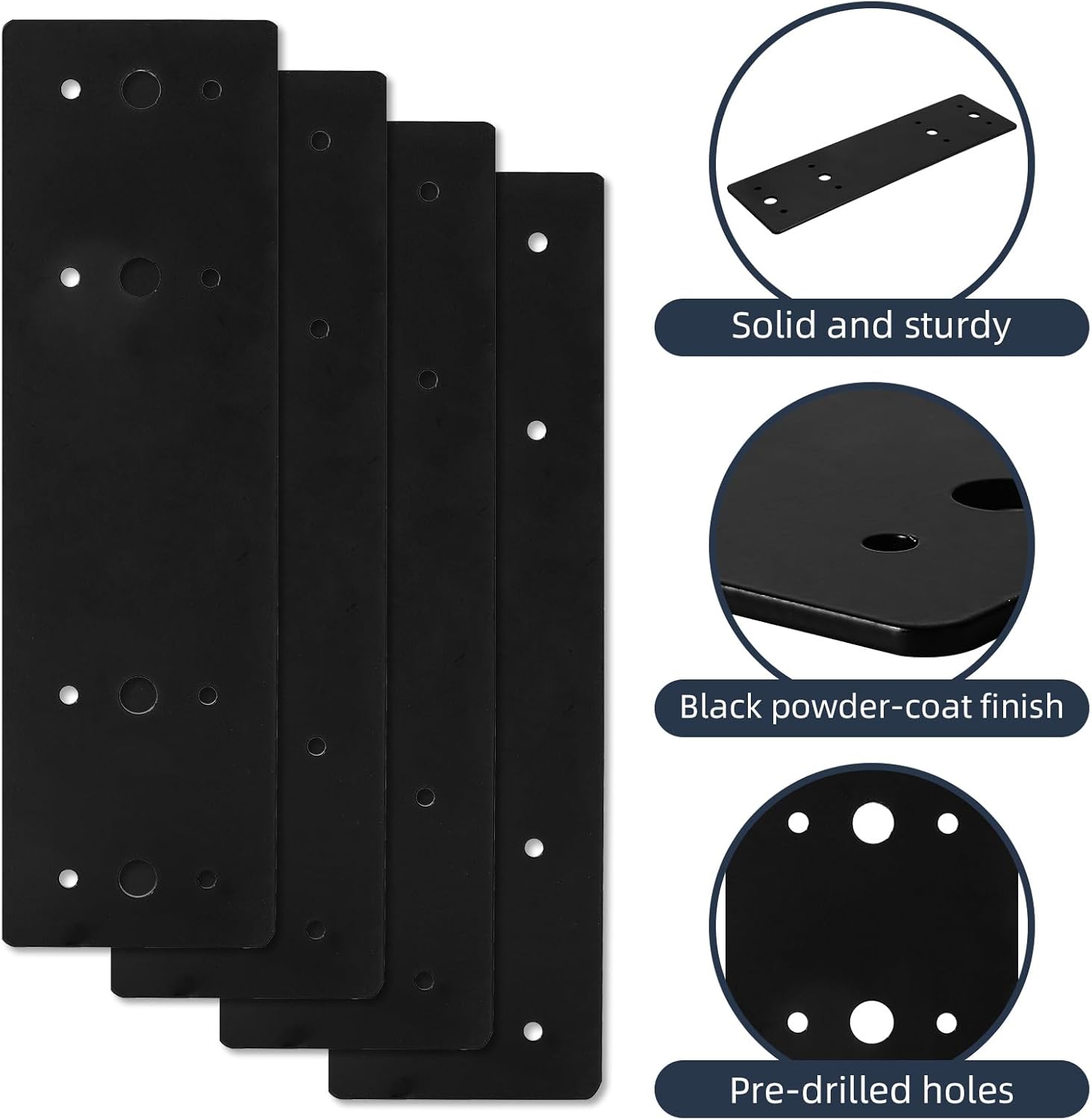 4Pcs Straight Steel Flat Plate, 10" X 3" Heavy Duty Mending Plate, Joining Brackets, Repair Joining Fixing Brace with 2 Sets of Screws Fit 4x4,6x6 Lumber