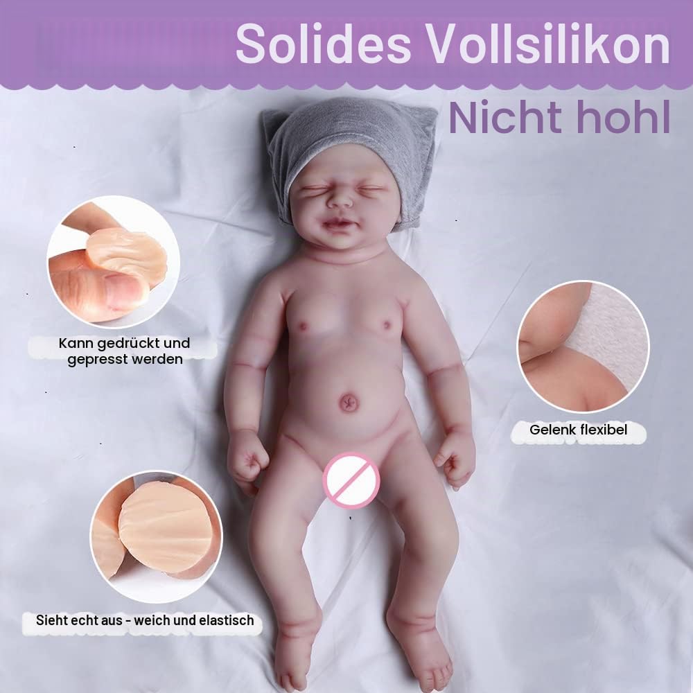 Farious 46CM Realistic Full Silicone Baby Doll,Lifelike Reborn Baby Dolls, Toy, and Collectible.Bald Drinkable Girl 015