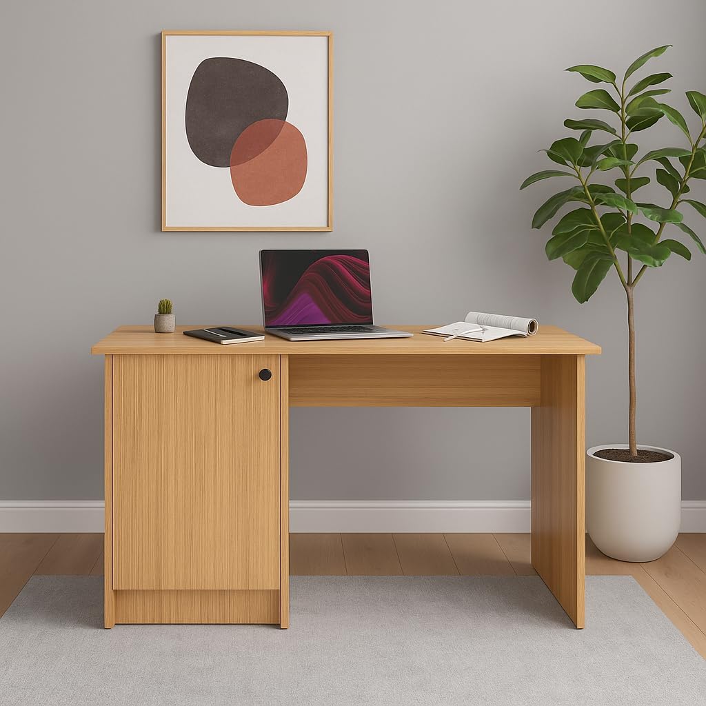 CREATIVE QUBE 55 * 120 * 75 CM Engineered Wood Office Desk with Closed Cabinet & Storage Shelves for Storing Books, Stationery | Tabloft Executive Table for Office | 1 Year Warranty- Urban Teak-image-27