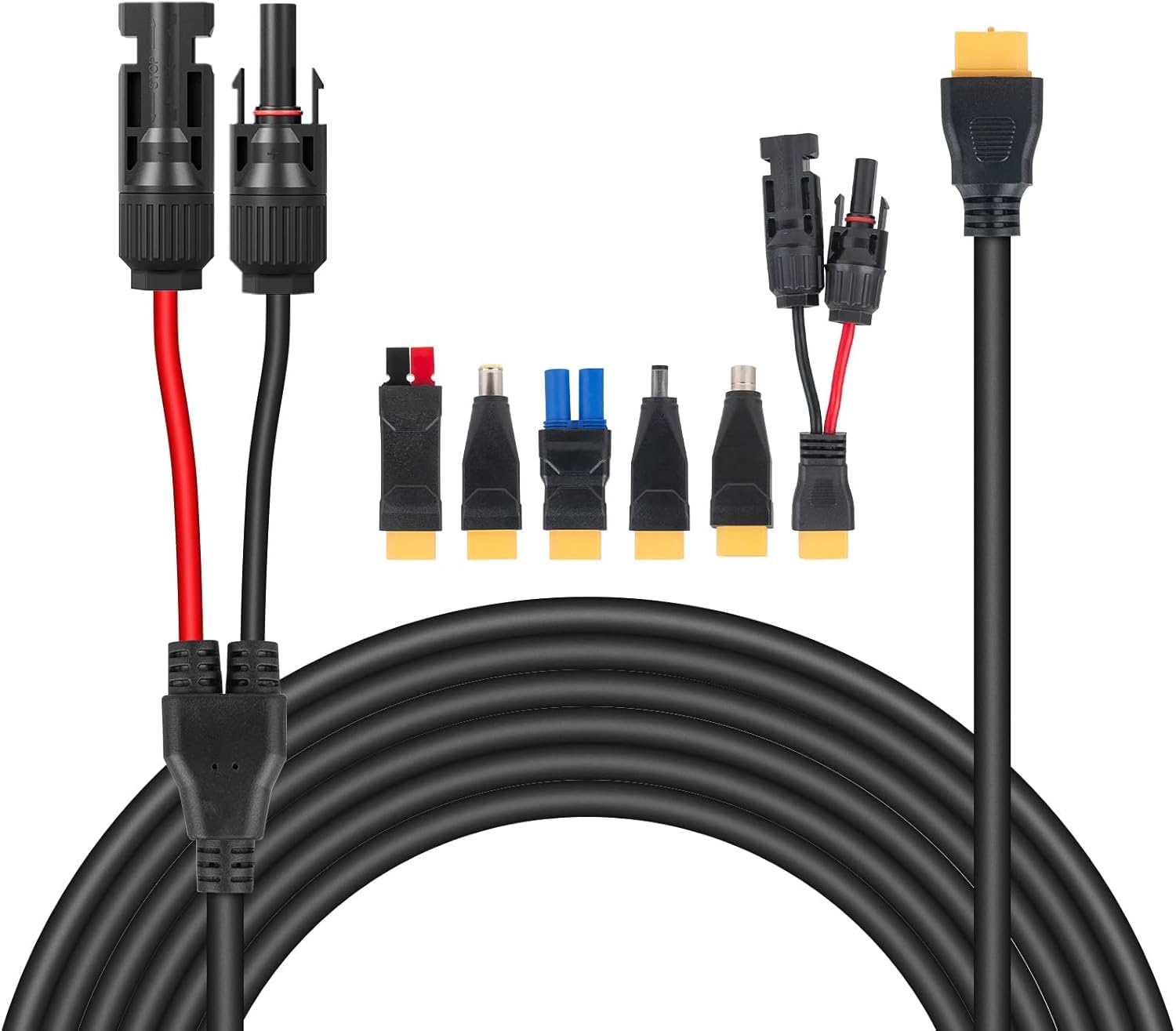 6-in-1 Solar Panel Connector Kit Solar Connector to DC5521 7909 8020 XT60 EC5 Solar Panel Multi Connector Cable Portable Heavy-Duty Weatherproof for RV Power Staion Generator(3.3ft)
