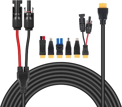 6-in-1 Solar Panel Connector Kit Solar Connector to DC5521 7909 8020 XT60 EC5 Solar Panel Multi Connector Cable Portable Heavy-Duty Weatherproof for RV Power Staion Generator16.5ft